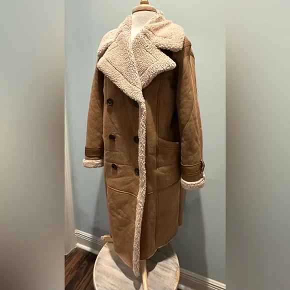 Avec Les Filles Faux Shearling Coat Brown size Large - Picture 16 of 16